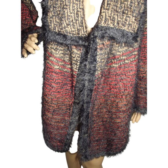 Nic+Zoe Cardigan Sweater Womens Large Artzy Open Front Drape Shawl Eyelash Fuzzy - Picture 5 of 12